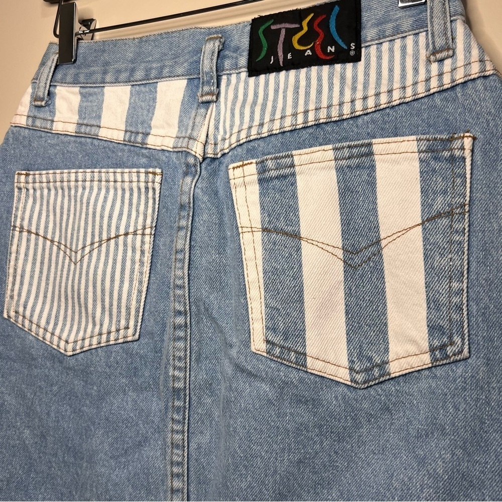 Vintage 90s Steel Jeans Women’s Juniors Denim Striped Mini Skirt - Picture 2 of 9